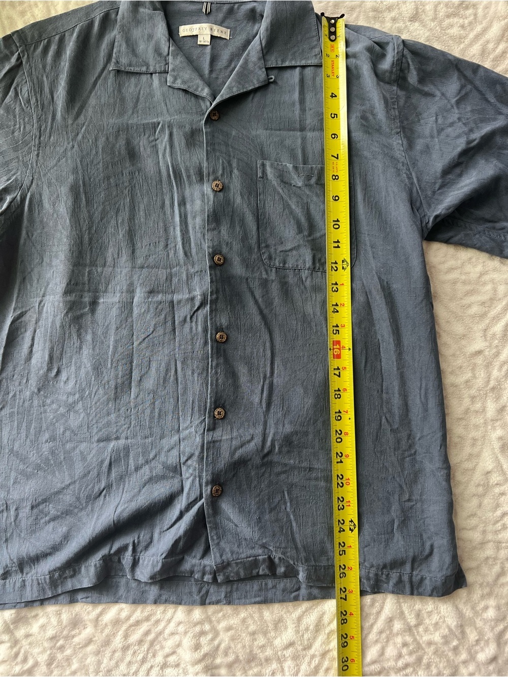 Geoffrey Beene Men’s Blue 100% Silk Short Sleeve Button Up Shirt | Size L - Picture 6 of 9